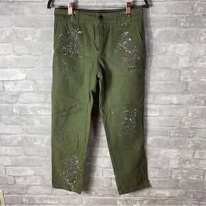 Zara Olive Green Paint-Splatter Cargo Pants